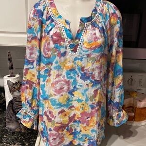 X Floral & Ivy casual multicolored long sleeve regular size blouse XL. EUC
